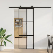 Porta Scorrevole con Ferramenta Nera 76x205 cm in Vetro ESG