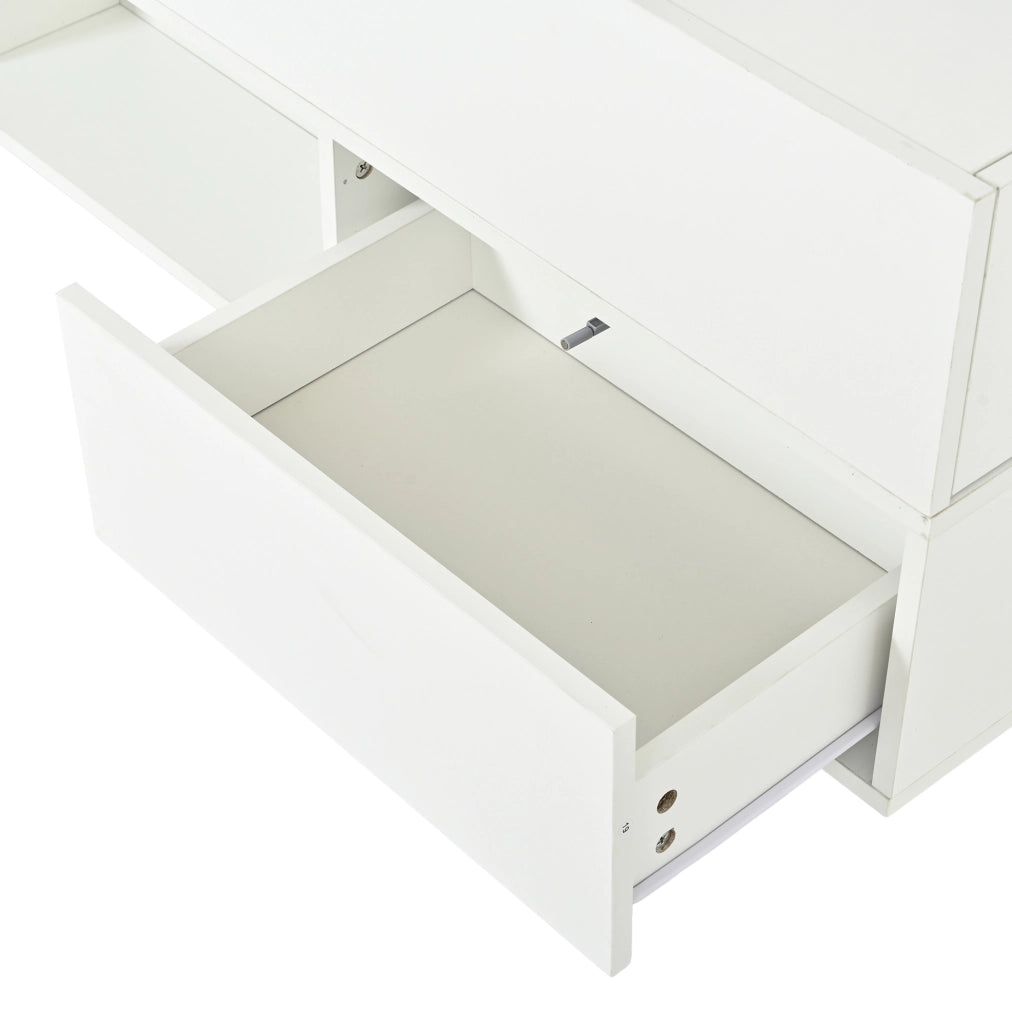 Tavolino da salotto elevabile 100x50 cm con 4 cassetti e ruote bianco HOMVRA