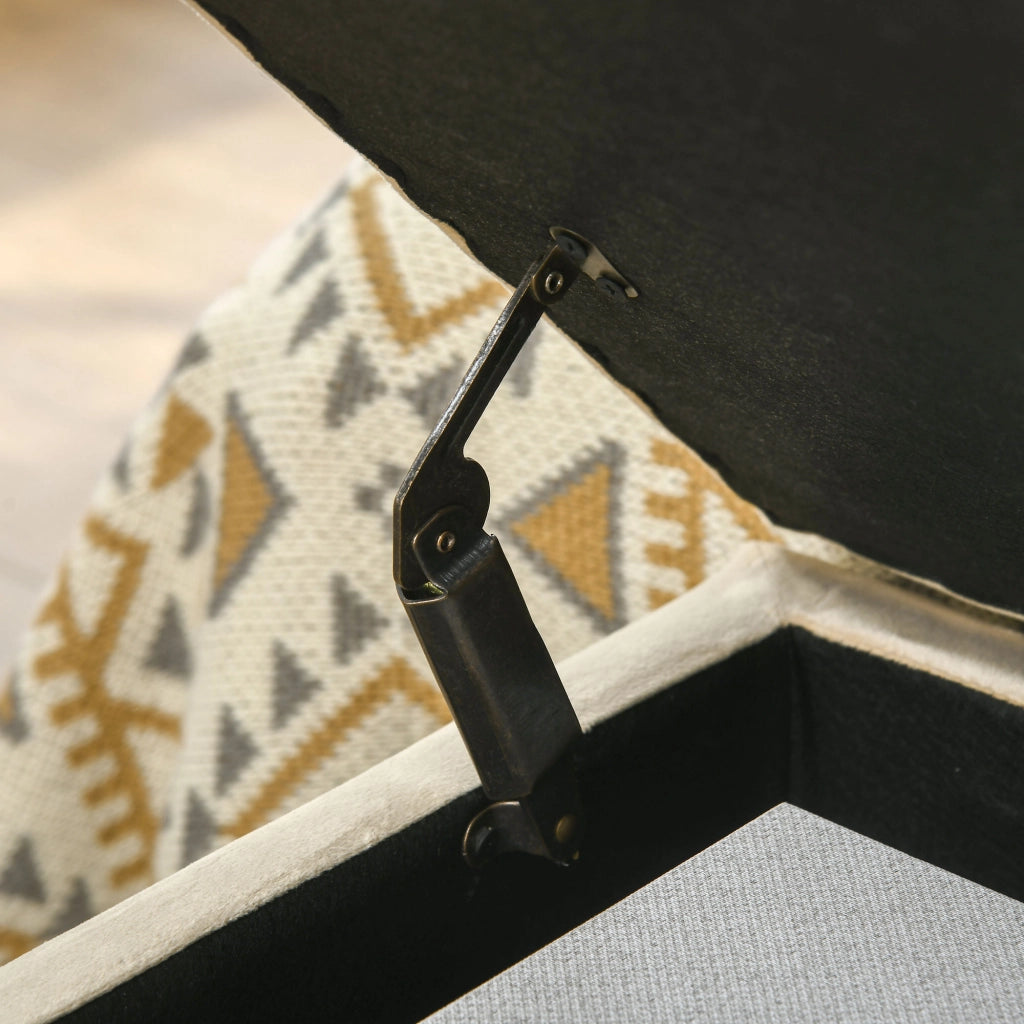 Panca contenitore imbottita con coperchio apribile, poliestere beige, 110 × 44 × 49 cm