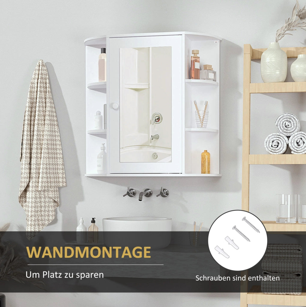 Mobiletto bagno bianco con specchio, 8 scomparti, 66x17x63 cm, montaggio a parete
