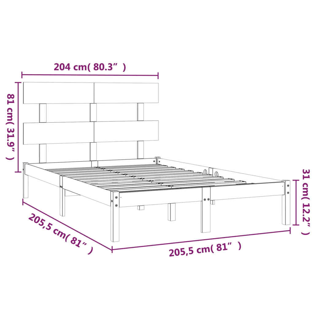 Letto matrimoniale | Letto per adulti | Giroletto Grigio in Legno Massello 200x200 cm