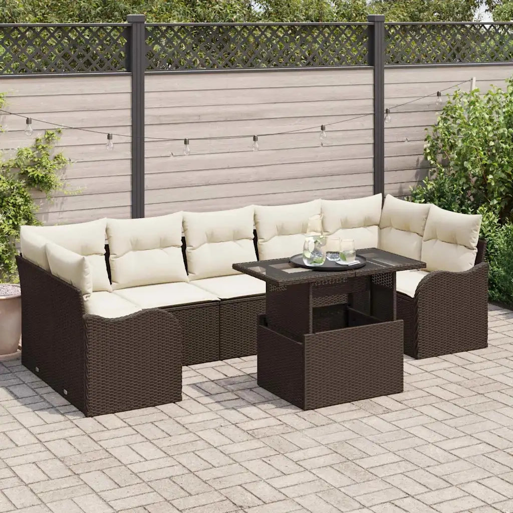 Set Divano da Giardino 8 pcs Marrone e Crema polyrattan