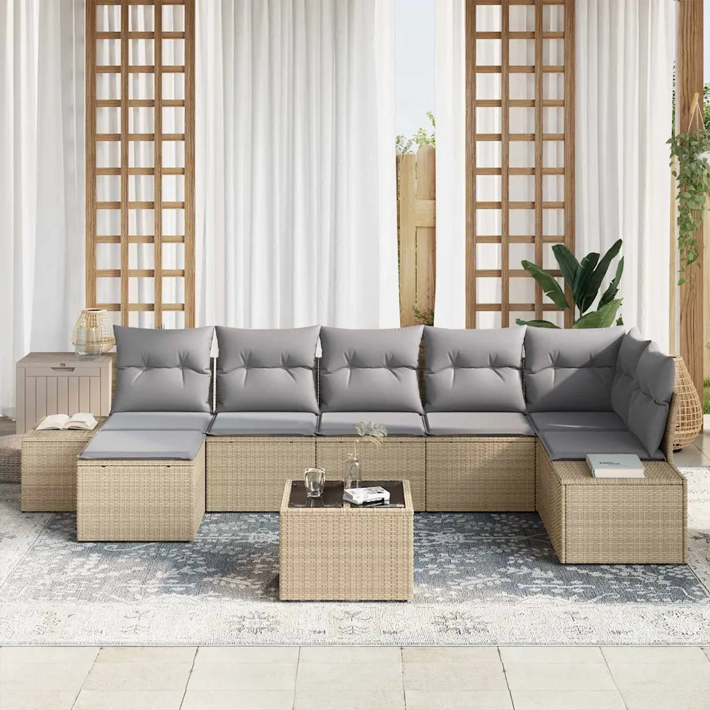 Set Divano da Giardino con cuscino 7 pcs Beige polyrattan