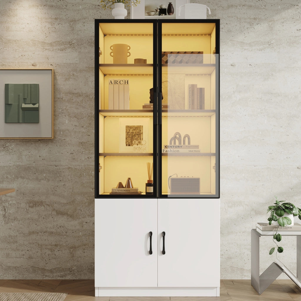 Vetrina 60x40x160 cm con LED multicolore; vetro fumé e truciolare bianco