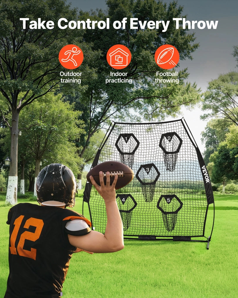 Rete da Allenamento Portatile DKS-7701B per Calcio e Baseball con 5 Bersagli e Borsa, Struttura in Acciaio Robusta, 2265 x 1060 x 2100 mm, Nero