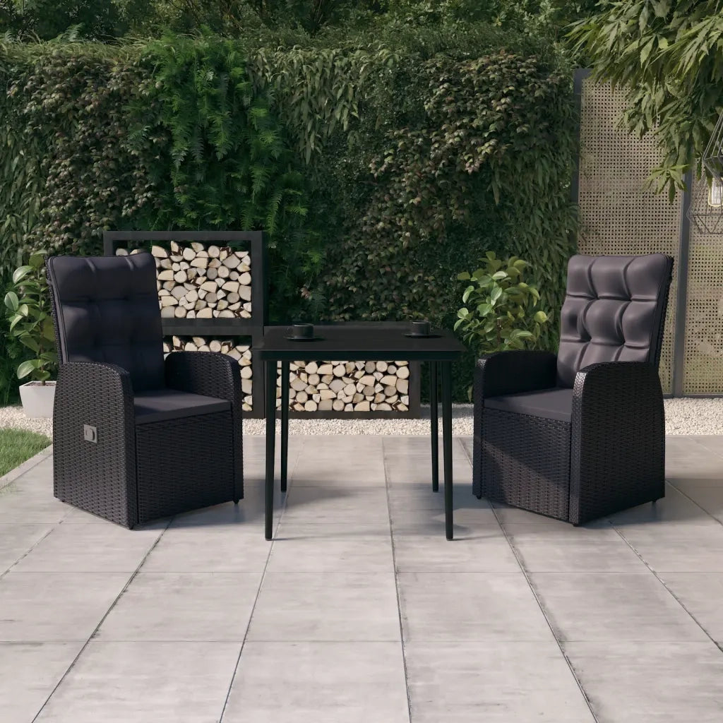 Set da Pranzo da Giardino 3 pz con Cuscini Nero 3099491