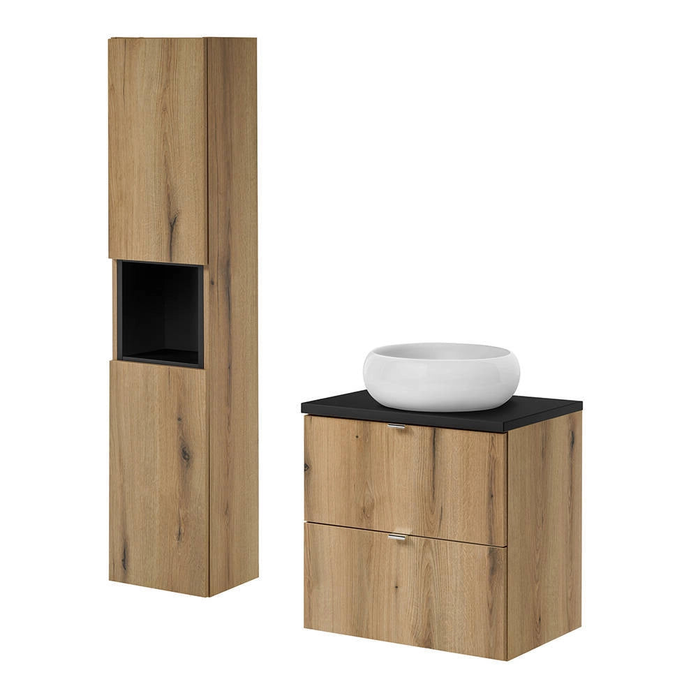 Mobile Sottolavabo NEWPORT da Parete a 2 Cassetti 60x60x40 cm - Effetto Rovere/Nero [en.casa]