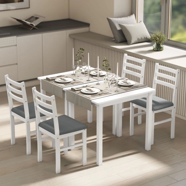Set tavolo da pranzo 3 pezzi bianco con 2 sedie imbottite salvaspazio