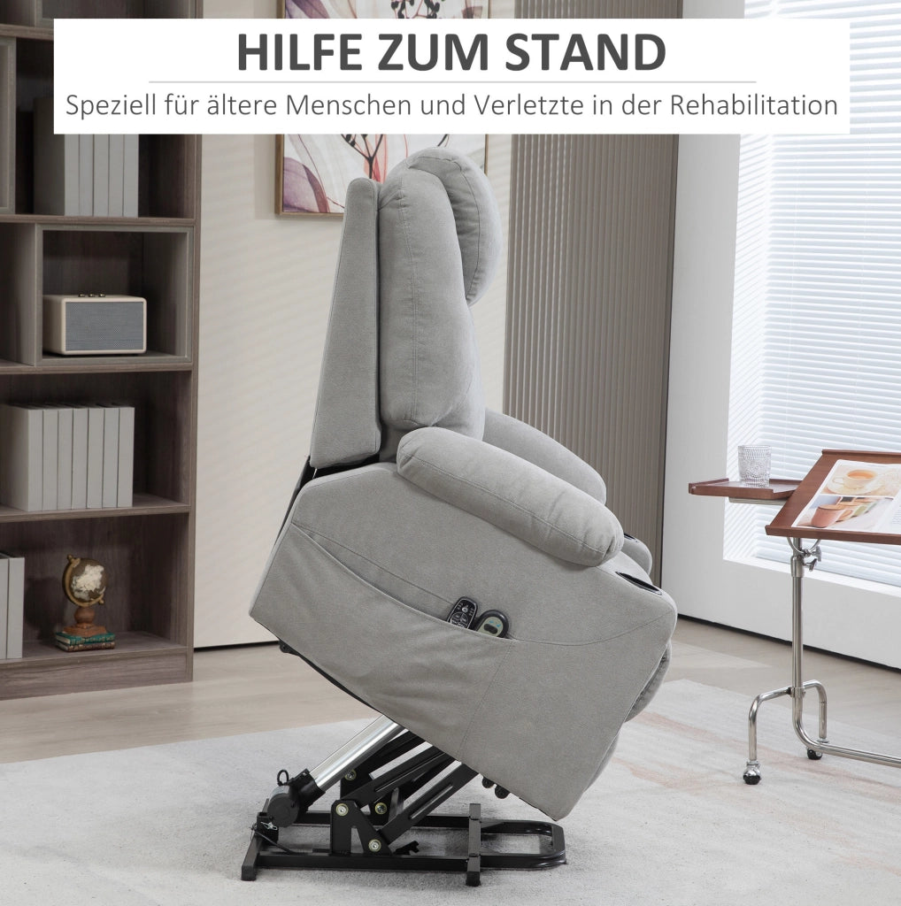 Poltrona Relax Elettrica con Funzione Alzapersone, Massaggio e Riscaldamento, Grigio Chiaro