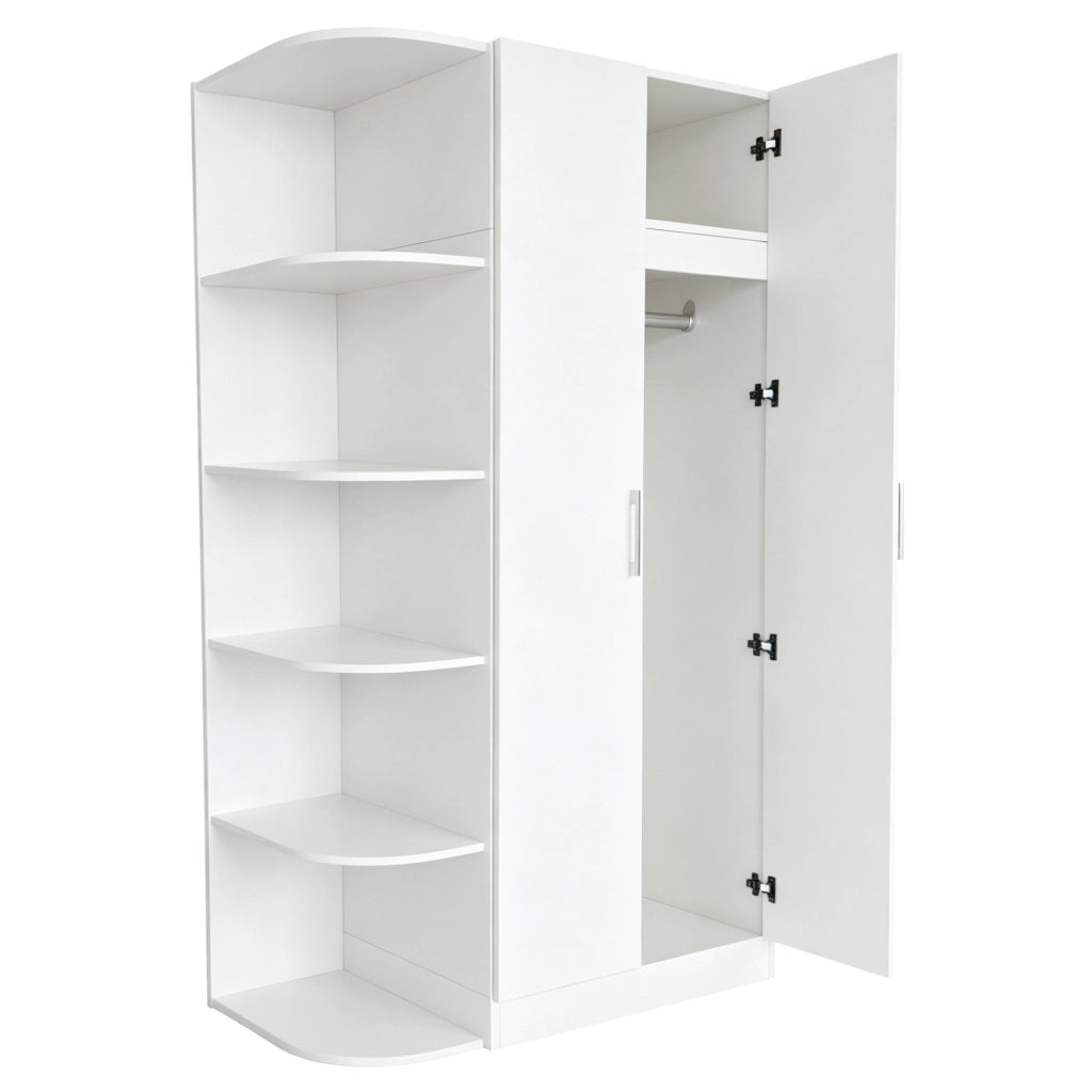 Armadio con doppia anta 90x55x170 cm, ripiani multi-livello, struttura in metallo e MDF, colore bianco