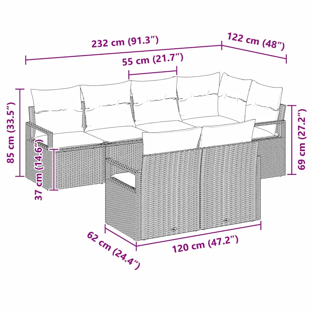 Set di divani con cuscino 7 pcs Marrone polyrattan 3346418