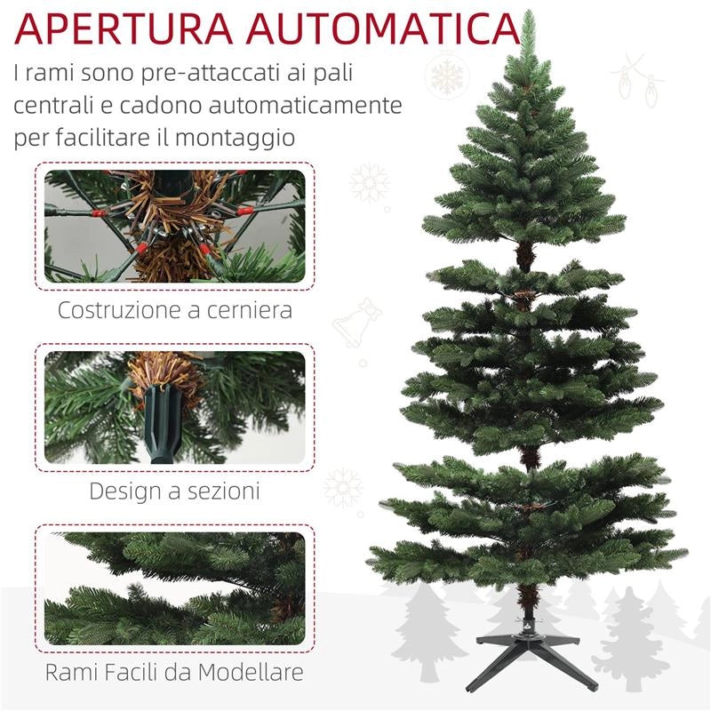 ALBERO DI NATALE IN PLASTICA CON 1050 RAMI E BASE PIEGHEVOLE IN ACCIAIO Ø 120X180 CM VERDE