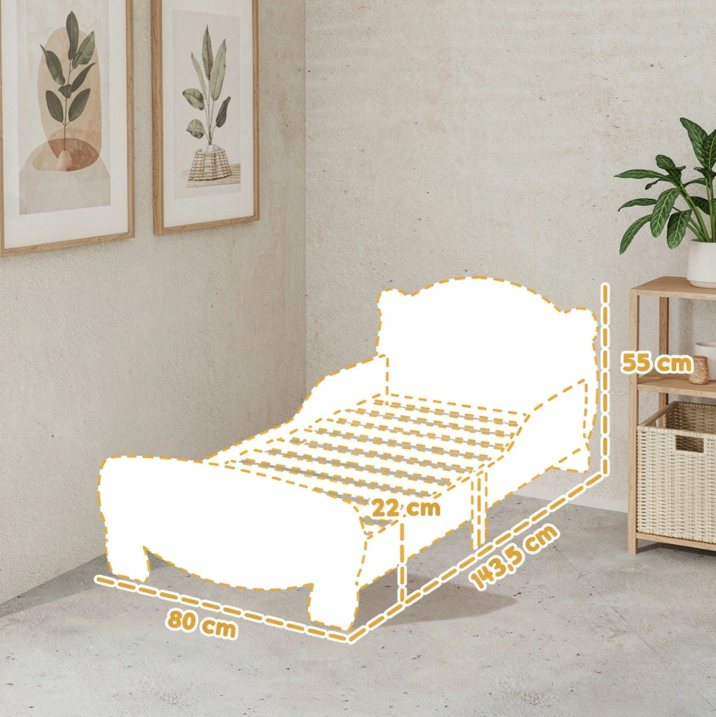 Lettino per bambini 70x140 cm in MDF legno naturale con sponde di sicurezza, design orso, adatto 3-6 anni