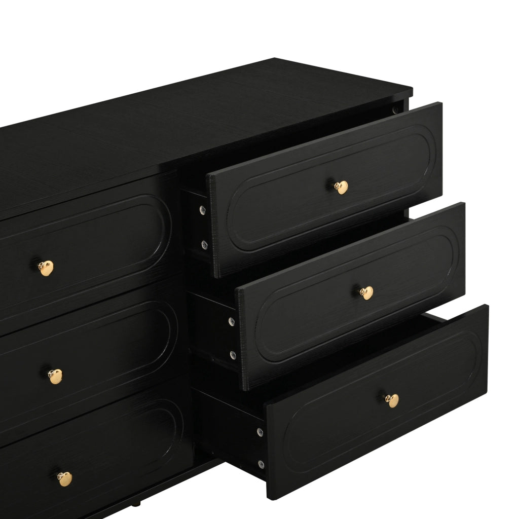 Credenza con 6 cassetti e piedini in metallo in MDF e truciolare nera