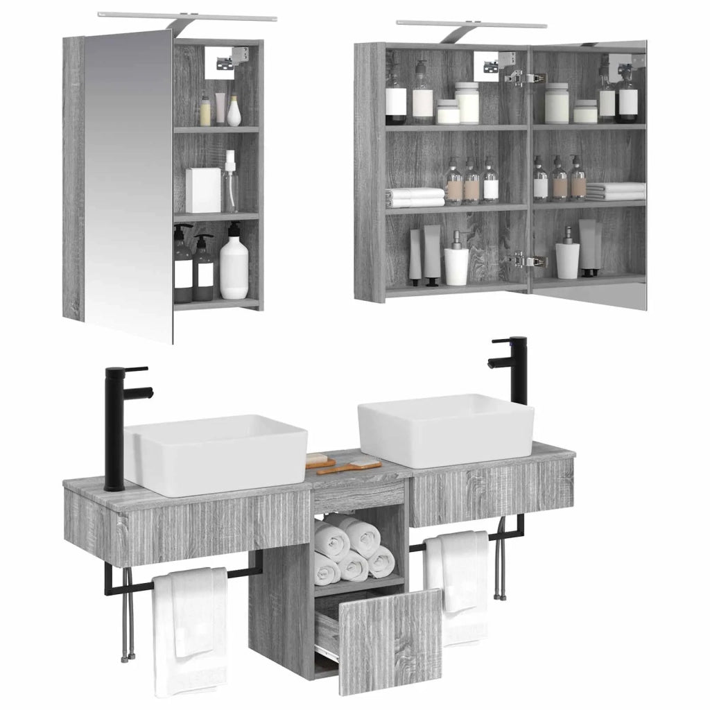 Set di Armadi da Bagno 5 pz Sonoma grigio Legno ingegnerizzato 3406316