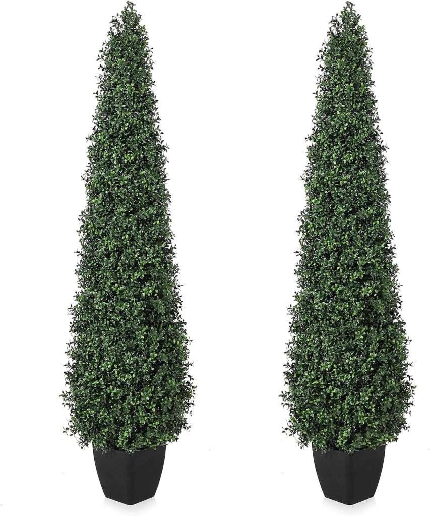 Set 2 Piante di Bosso Artificiale a Sfera 120 cm con Vaso per Ingresso e Salotto