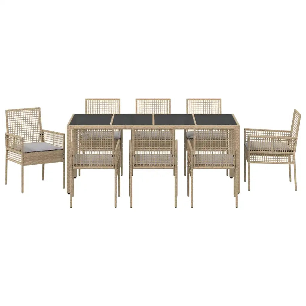Set da Pranzo per Giardino 9 pcs Beige polyrattan 3334884