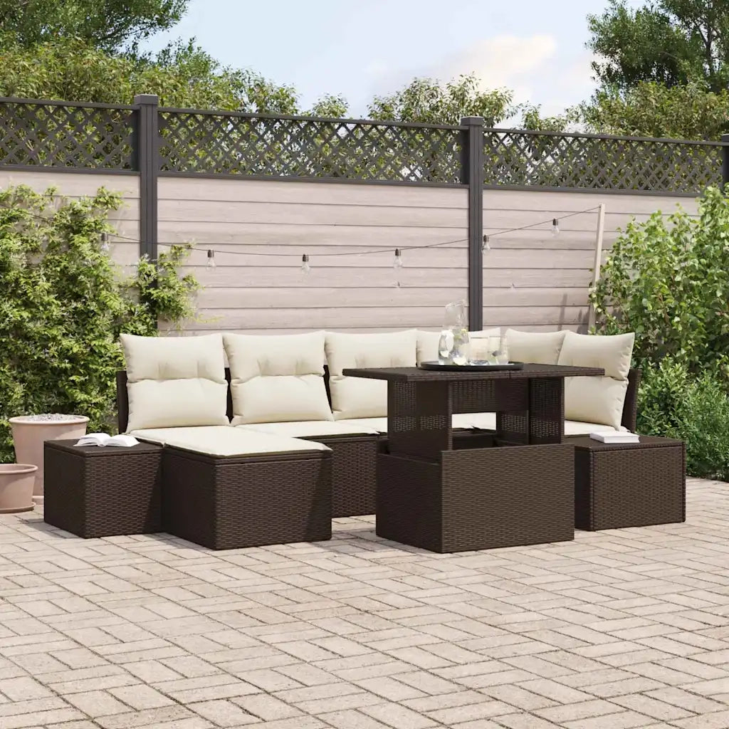 Set Divano da Giardino con cuscino 7 pcs Marrone e crema