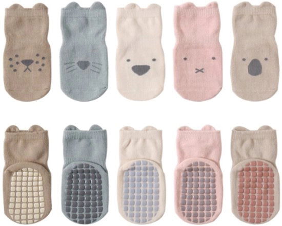 5 paia di calze per bambini in ABS antiscivolo con motivi animali calze in cotone