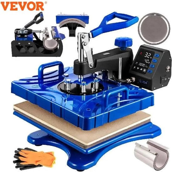 Impressora di T-shirt a 360° con 5/6 in 1 funzione - Plastificazione di T-shirt con Led - Afdrukmachine per T-shirt con Plastificatore e Patroon 360° - Modello con 5/6 Funzioni in 1 - Blu
