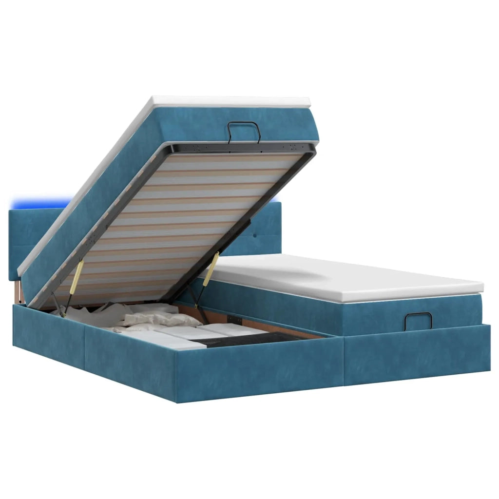 Letto Ottomano con Materasso e LED Blu scuro 200 x 200 cm 3457342
