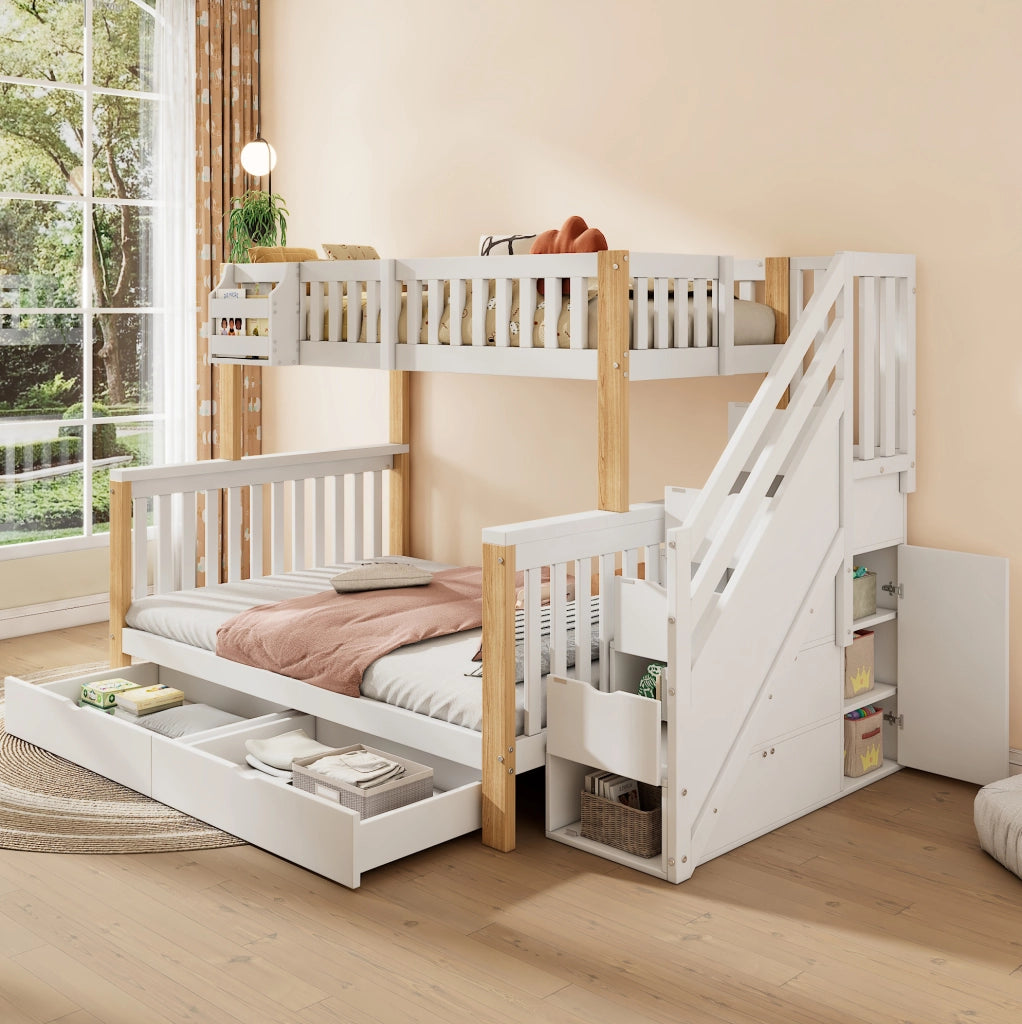 Letto a castello per bambini 140x200 cm bianco con contenitori