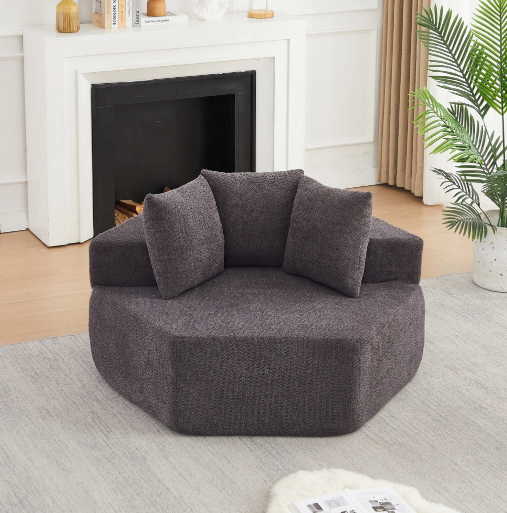 Poltrona lounge modulare esagonale in chenille grigia