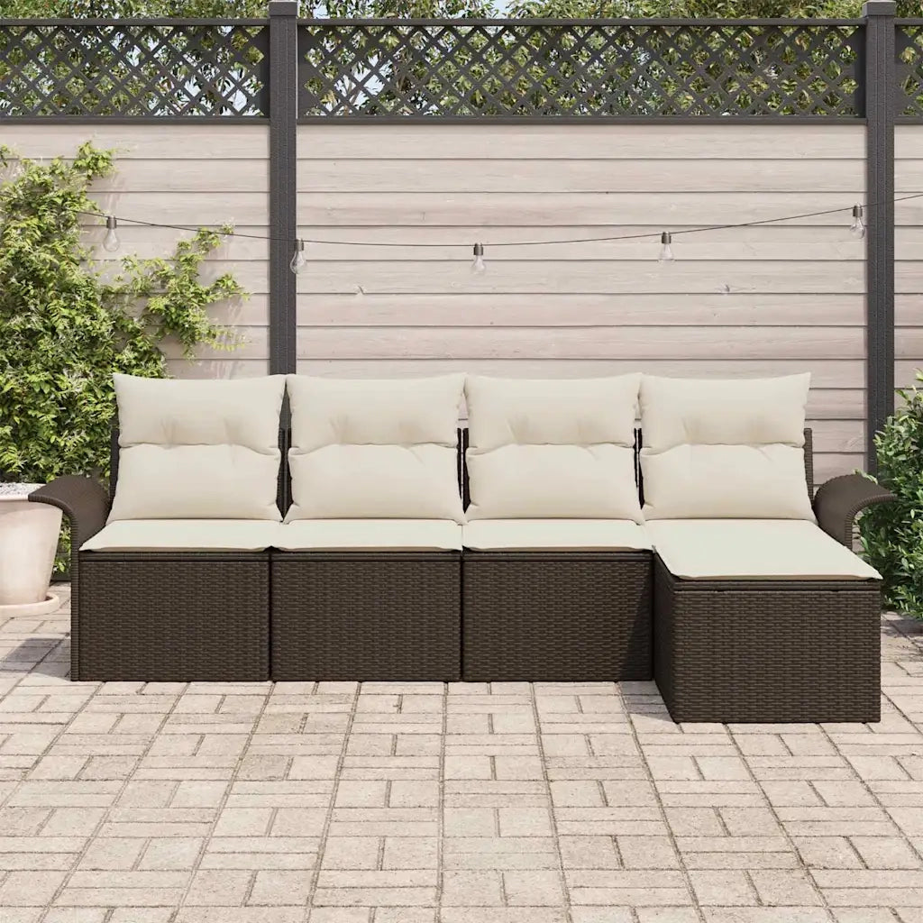 Set Divano da Giardino con cuscino 5 pcs Marrone polyrattan