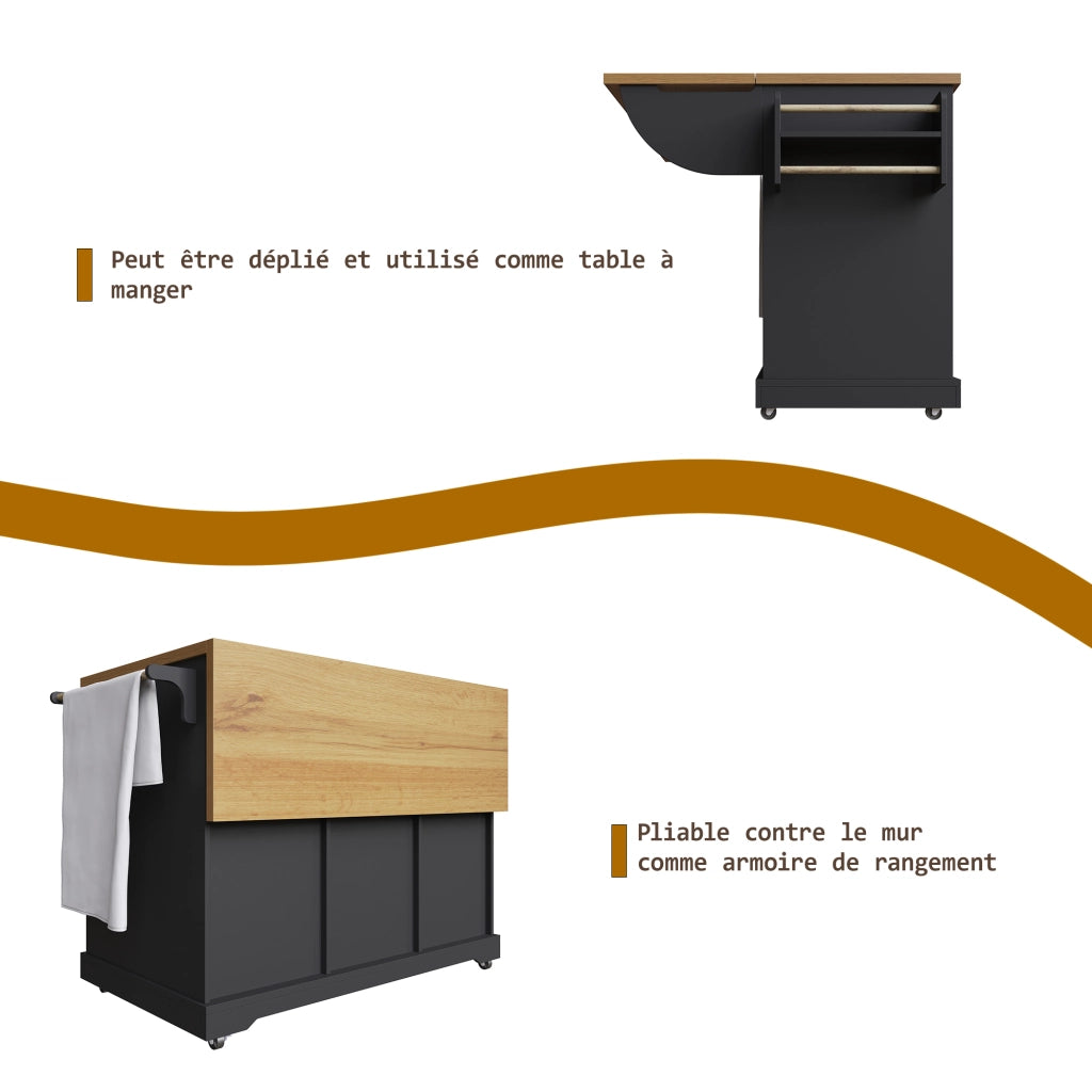 Tavolo pieghevole multifunzione con vano contenitore in MDF e metallo nero