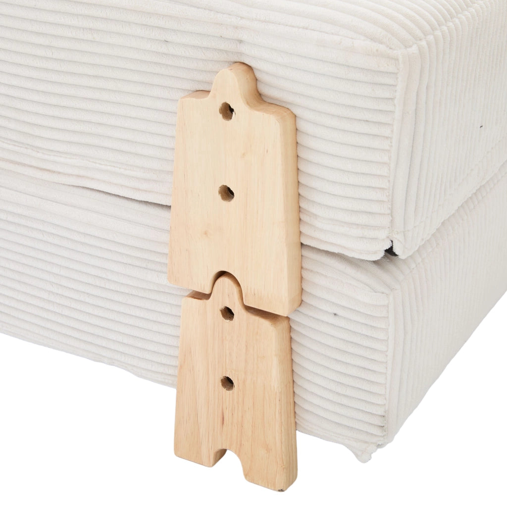Poltrona letto pieghevole 90x86x84 cm in velluto a coste beige con legno massello