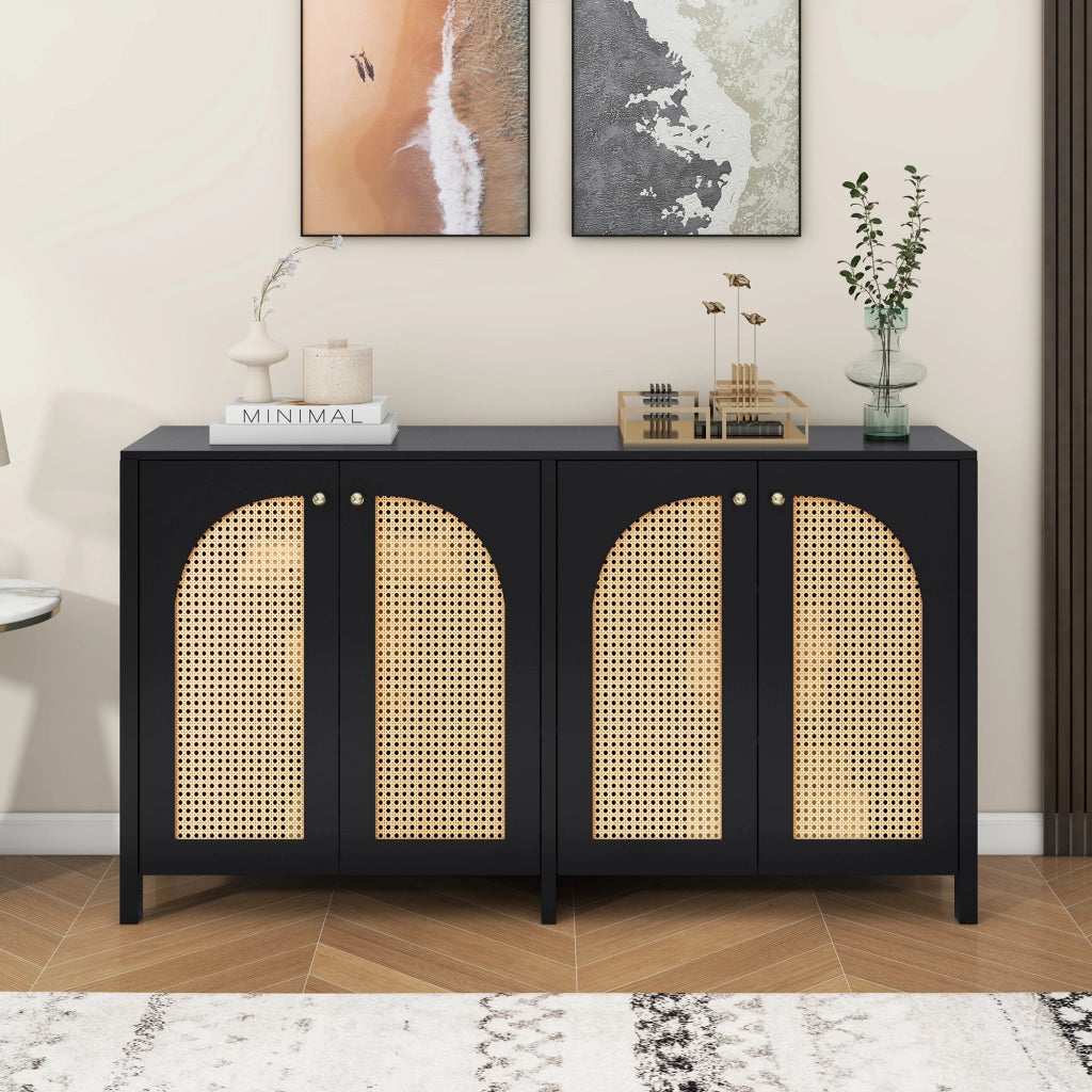 Credenza Moderna con Ante in Rattan e Maniglie in Metallo ¨C Xylo ¨C Nero