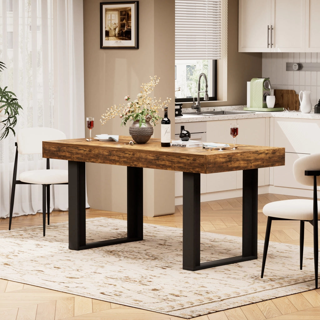 Tavolo da pranzo estraibile 120 160 cm stile retrò per 8 persone marrone+nero legno mid century