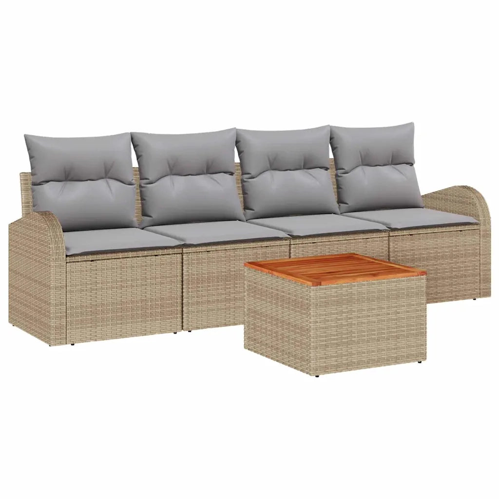 Set Divano da Giardino 5 pcs Beige e Grigio Chiaro polyrattan 3356180