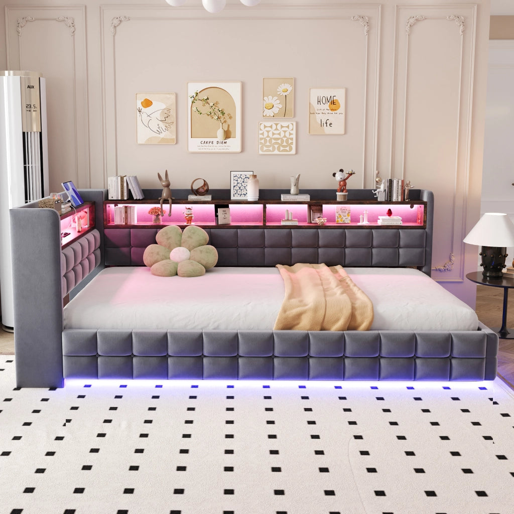 letto imbottito velluto grigio 105.5 x 217 cm
