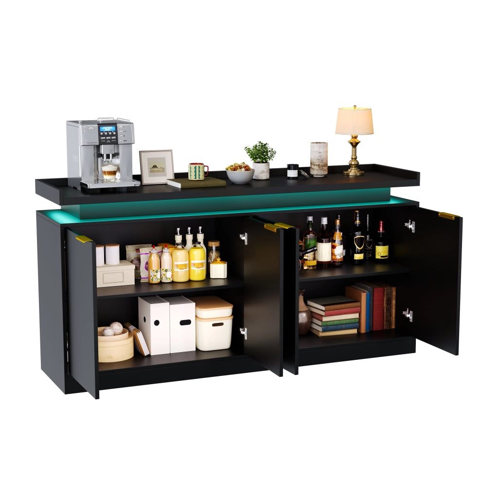 Credenza da cucina con 4 ante; ripiani fissi e LED RGB con controllo app in MDF nero 160 × 39 × 83 cm