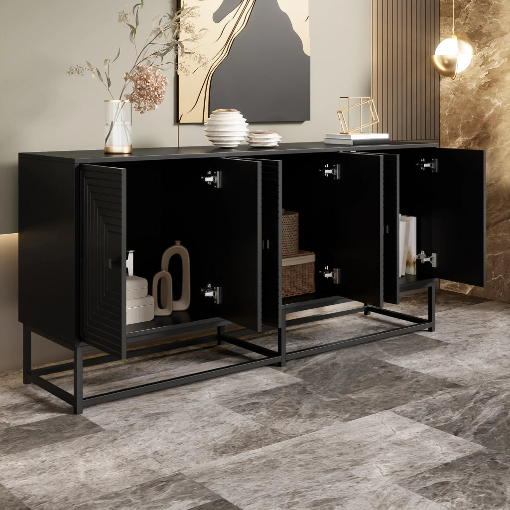 Credenza nera opaca mobile contenitore 3 ante doppie，mobile soggiorno moderno 160x38x75.5 cm