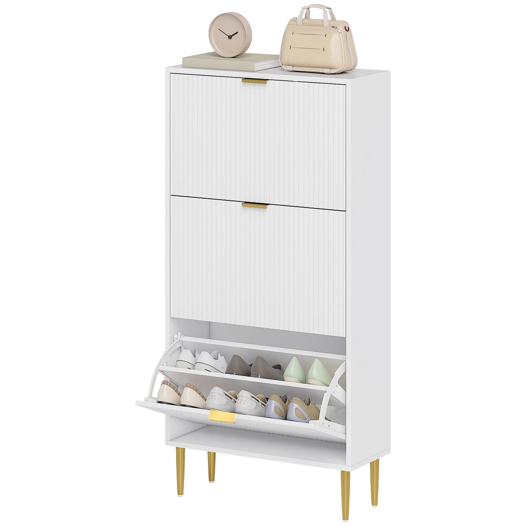 Scarpiera con ante, cassetti e ripiani regolabili ¨C zephmum ¨C bianco 60x24x122,5cm