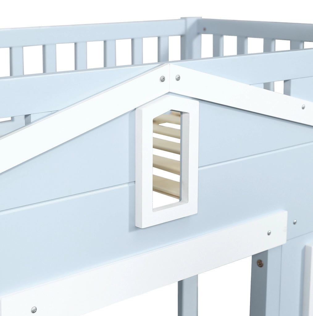 Letto a castello per bambini con scala reversibile e finestra decorativa
