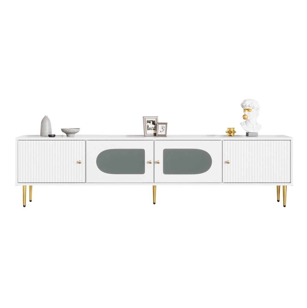 Mobile TV 170x35x50 cm in truciolare bianco con vano contenitore per soggiorno