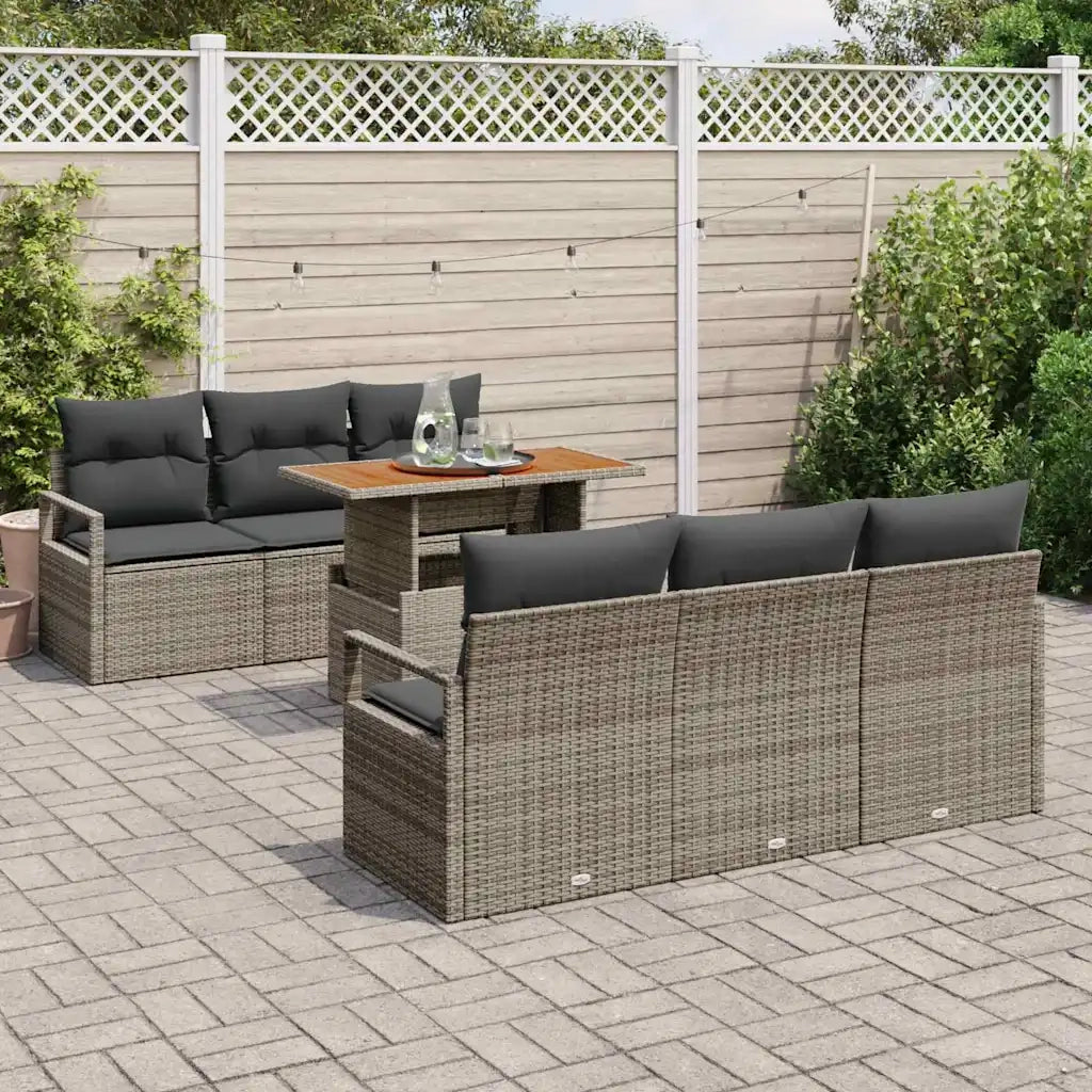 Set Divano da Giardino 7 pcs Grigio Poly Rattan