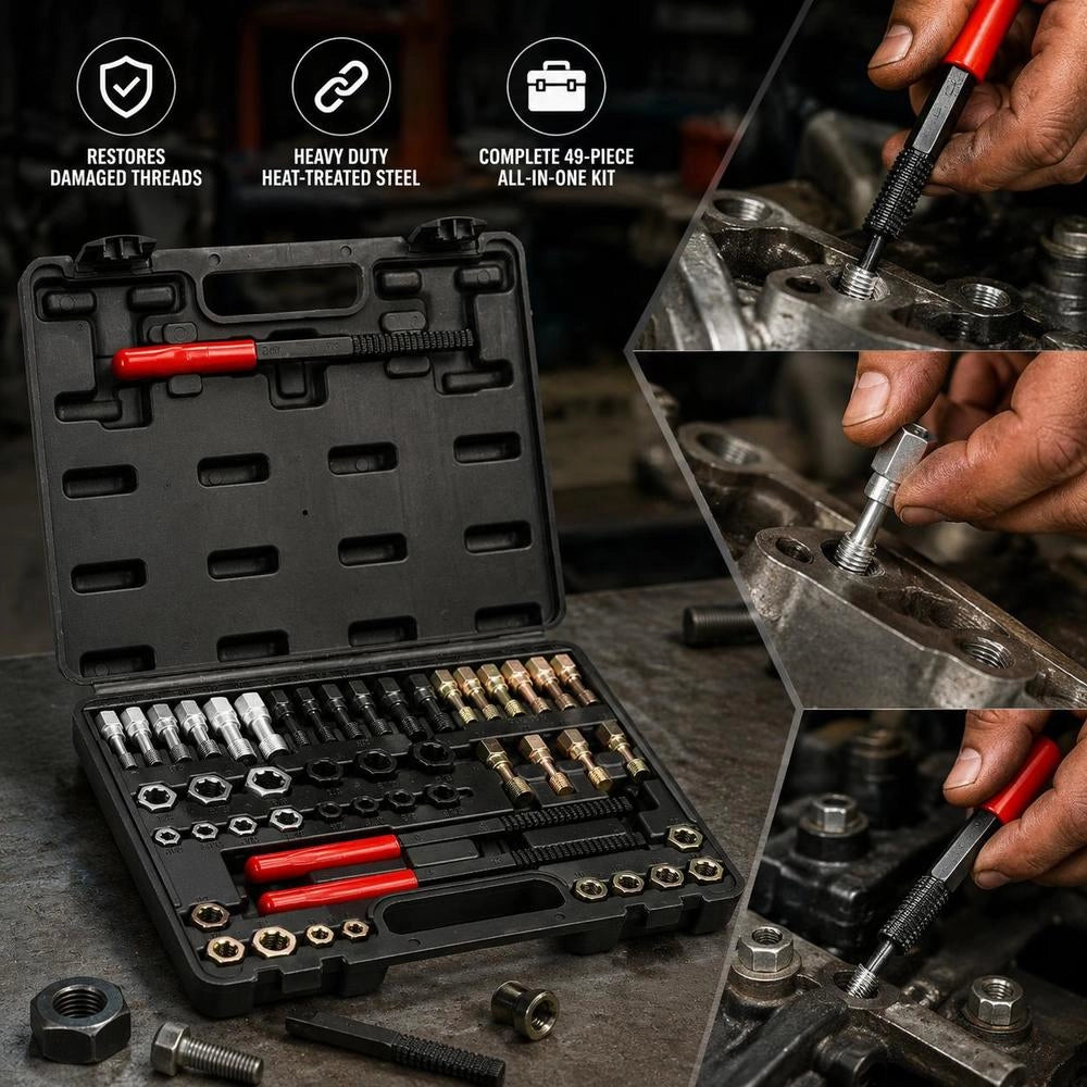 49-piece Thread Milling Set UNC UNF & Metric Thread Recovery Tool, Re-tapping Tool Set With Taps, Dies, And Thread Files For Mechanics And DIY Enthusiasts