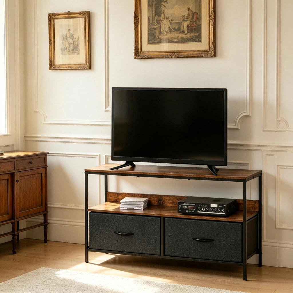 Mobile basso per TV con cassetti pieghevoli, mobile per l'intrattenimento con ripiani a giorno, elegante tavolino per TV, credenza versatile (solo con