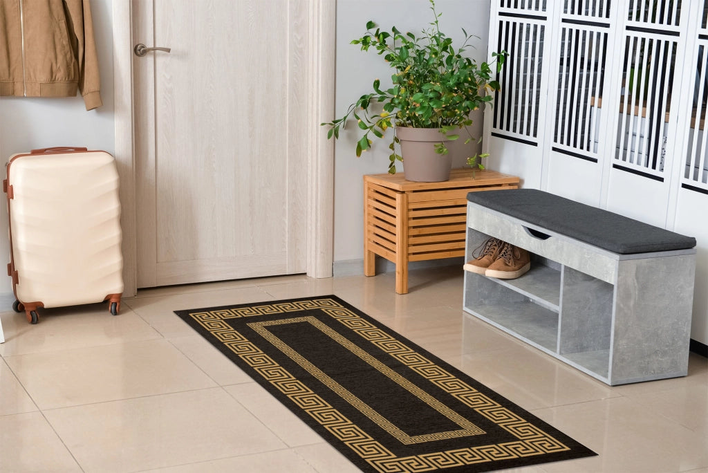 Tappeto Arredo Moderno Morbido in Ciniglia Ingresso Antiscivolo Prodotto Italiano  Soggiorno Camera Salotto Disegni Piazzati Cotone Varie Misure Grande Atena/Nerosenape - 80x150 cm