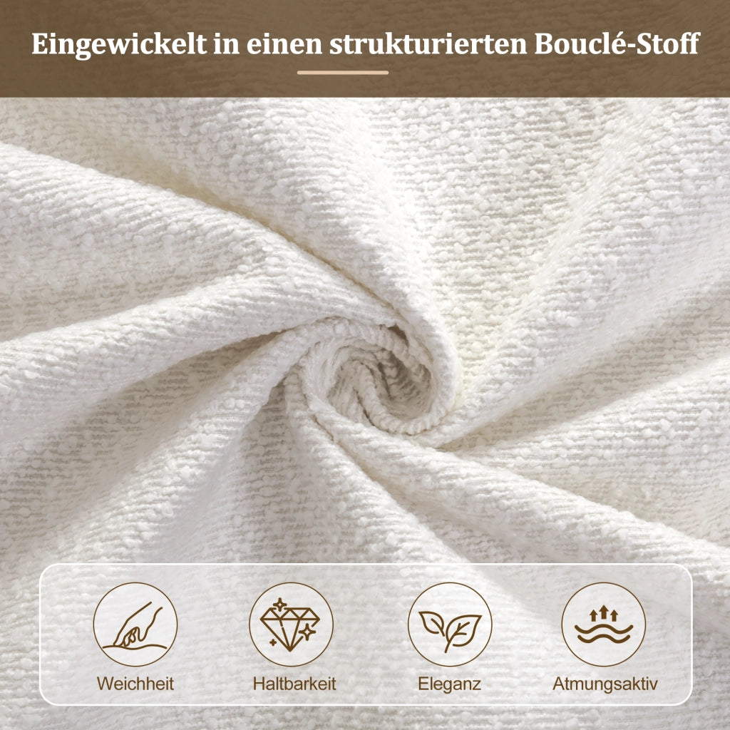 Letto contenitore 180x200 cm; matrimoniale con contenitore idraulico; rete a doghe; testiera; LED; bouclé; bianco
