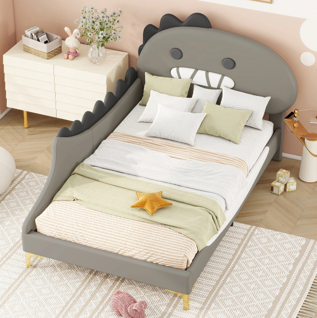 LETTO Bimbi a forma di dinosauro 90x200 cm PU Grigio