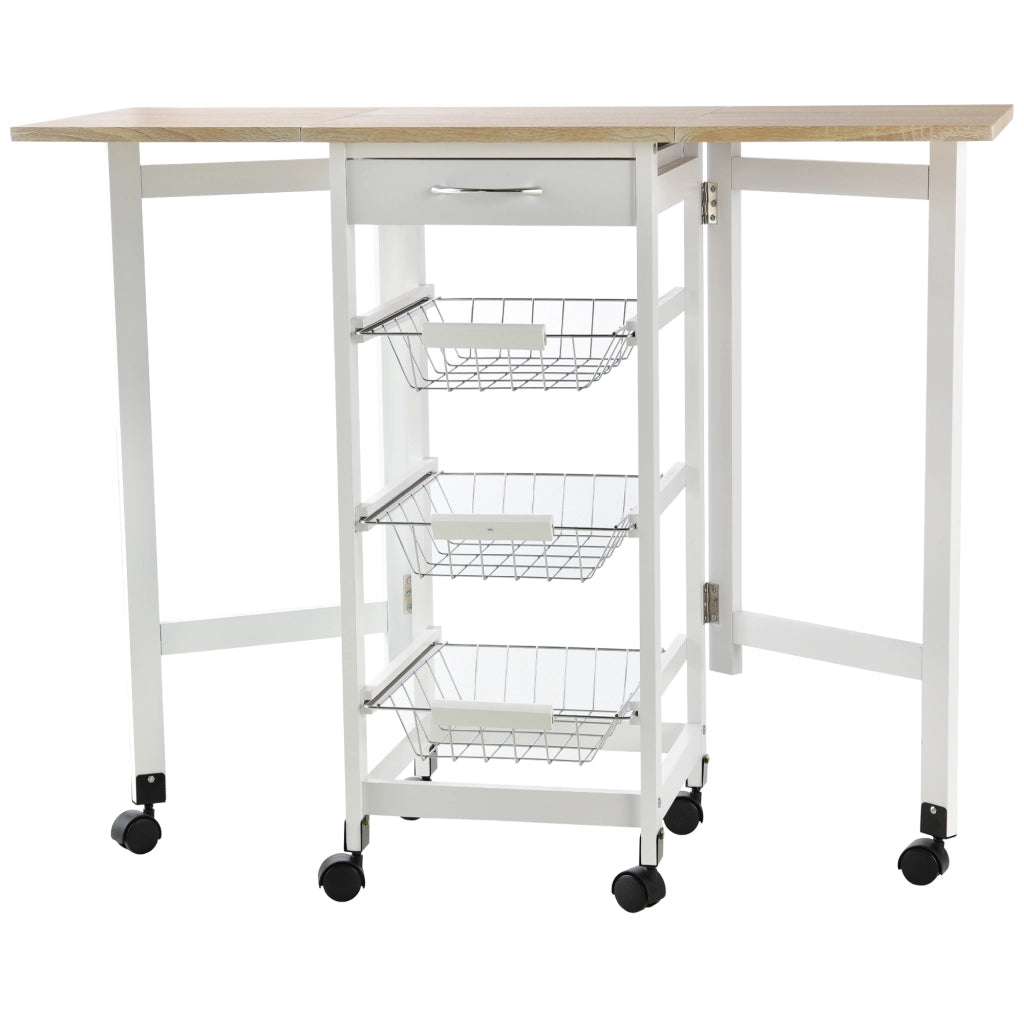 Carrello da cucina con cestini e cassetto ¨C Minimal ¨C metallo bianco quercia chiaro