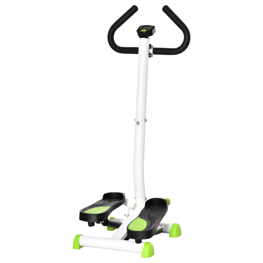 Stepper Fitness Swing con schermo LCD e maniglia, attrezzo per allenamento a casa per portate fino a 100 kg, in acciaio e ABS, colore verde,