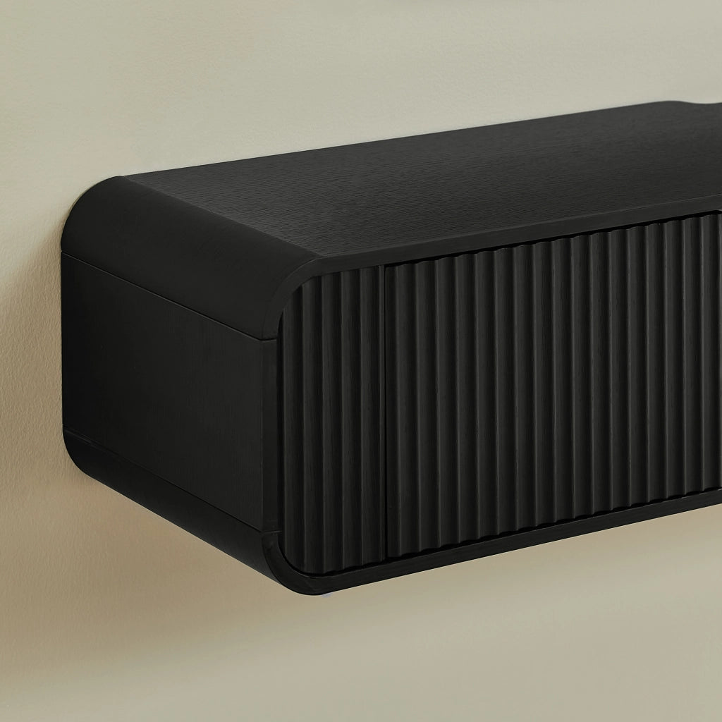 Mobile TV sospeso 160x38x30 cm con vani aperti e passacavi in truciolare nero