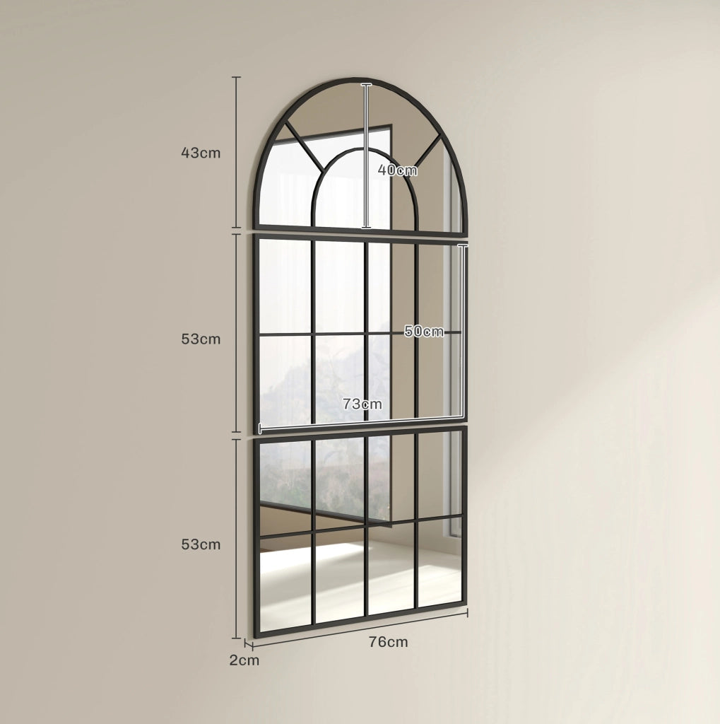 Specchio da parete a 3 pannelli ad arco nero con cornice