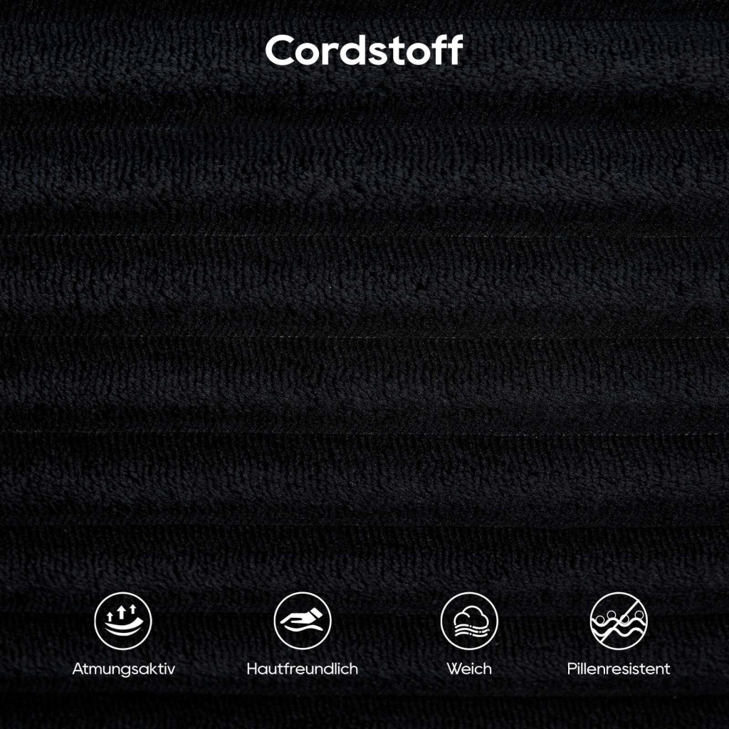 Divano Letto 2 Posti 2 in 1 in Velluto a Coste con Memory Foam; Senza Montaggio; Nero